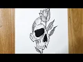 How to draw a skull with flower Skull drawing Tattoo drawing tutorial