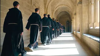 Monks Singing Gregorian Chant At Dawn Sacred Morning Prayer In Latin Monastic Liturgy 