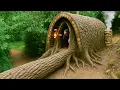 Download Lagu I built a bushcraft survival house hidden deep beneath a giant fallen tree root