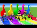 Lagu 5 Giant Duck Cartoon,Cow,Elephant,Tiger,Lion,Dinosaur,Paint Wild Animals Crossing Fountain Animation