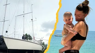 Measuring up our Selden mast in paradise