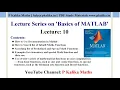 MATLAB-10 Predefined Inbuilt and Special Math Functions in MATLAB and Self Help for Learning
