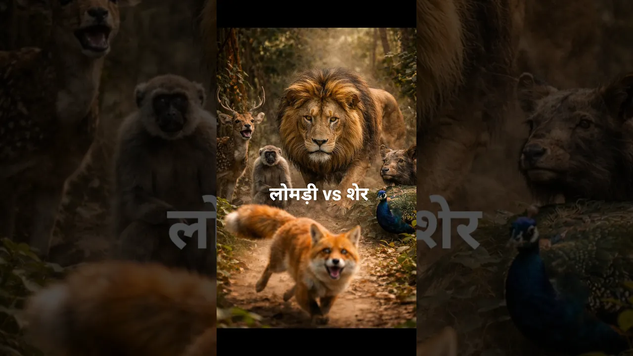 The return of fox vs lion created a stir 🦁🦊 part 3 #LomdiAurSher #JungleStory #HindiStory #MoralS... poster