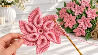 How to Make Stunning Crochet Flowers with Leaves | Beautiful 3D Flower Motif & Bouquet DIY