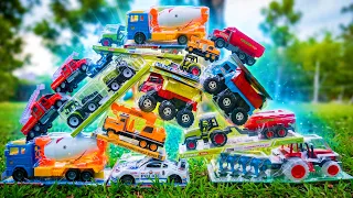 Unboxing Construction Toy Trucks! Fire Truck, Cherry Picker & Tractor 🚒🚜