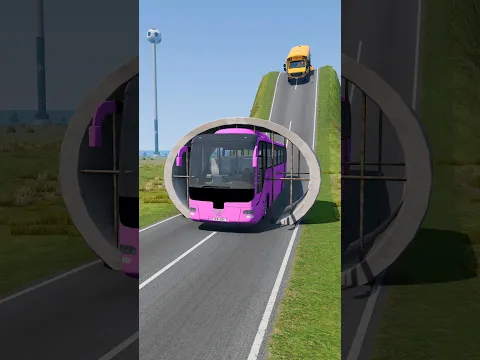 Long City Bus & School Bus vs Drain Pipe - BeamNG.drive #shorts #beamngdrive
