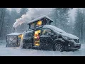 -10 ℃  COMFORTABLE SNOW CAMPING IN A NEW  SMALL CAMPERVAN EQUIPPED WITH A WOOD STOVE AND SHOWER 🚗