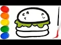 How To Draw A Funny Cheeseburger Hamburger coloring and drawing Colouring Pages Learn Colors