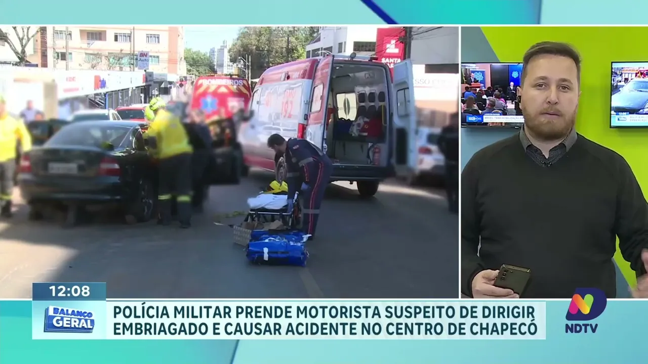 Motorista É Preso por Dirigir Embriagado e Causar Acidente no Centro de Chapecó