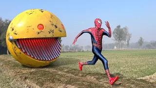 RED SPIDER-MAN vs PAC-MAN In Real Life #1 |   #spiderman #pacman #marvel