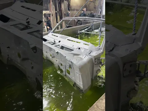 Oldsmobile 442 before and after an acid bath to remove all the rust.