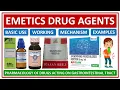 EMETICS DRUG AGENTS EXAMPLES BASIC USE WORKING MECHANISM OF ACTION IPECAC SYRUP APOMORPHINE