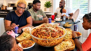 FINALLY We re ALL at the Table Family Spaghetti Garlic Bread Mukbang