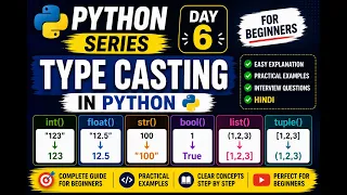 Python Type Casting Tutorial in Hindi int float str list tuple Python Series Day 6