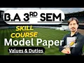 B A 3rd Sem Skill Course Model Paper Values Duties
