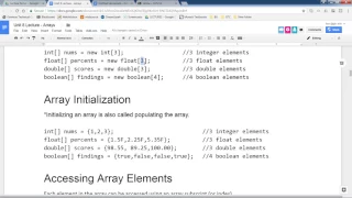 Java Programming 1 - Intro to Arrays Declaration Initialization Iteration Parallel Arrays