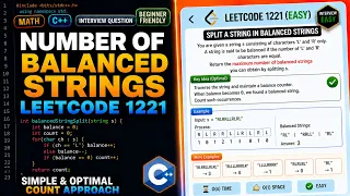 LeetCode 1221 Split a String in Balanced Strings Easy Greedy Solution in C