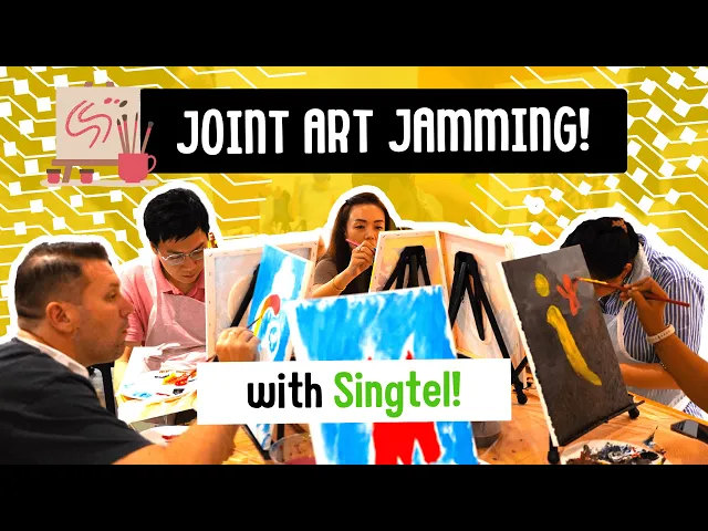 Singtel staff paint canvases at easels