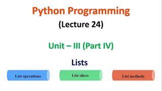 Python Programming JNTUA UNIT 3 Lists Lecture 24