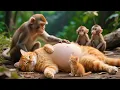 Lagu Mama Cat About to Give Birth 🤰✨ Helped by the Monkeys as Midwives 🐒 Cat Videos | Kucing | Cute Cat