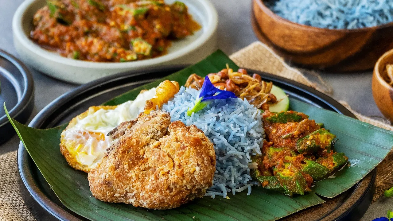 Nasi Lemak with Blue Butterfly Pea Flower Recipe - 