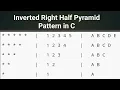 C program to print the inverted right half pyramid of stars number alphabet C Programming
