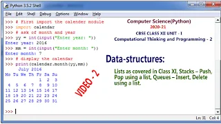 Python Data-structures stack Computer Science Class XII 2020-21 Unit-I - II