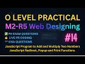 O Level Practical Exam Web Designing JavaScript Functions Sum Multiply Redirect Popup Print