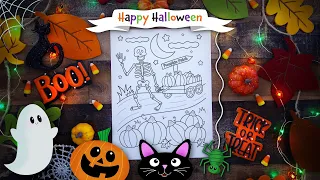 HAPPY HALLOWEEN Coloring Pages for Kids Halloween Coloring Cute SKELETON
