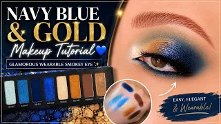 Navy Blue & Gold Makeup Tutorial 💙✨ | Glamorous Wearable Smokey Eye 🔹 Melissa Samways 