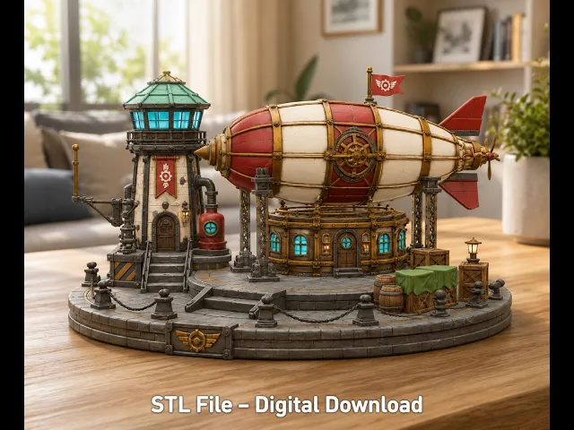Steampunk Airship Station STL File for 3D Print video thumbnail