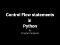 Control Flow Statements Conditional Statements In Python
