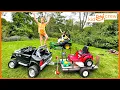 Mowing lawn with kids and real zero turn mower push lawnmower weed whacker Educational Kid Crew