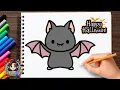 How to Draw Cute Bat Monster Kawaii Halloween Art Tutorial Easy Drawing for Kids