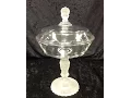 Antique Duncan EAPG Three Faces 1910 Large Compote With Cover Frosted 13 Tall