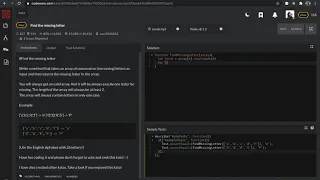 CodeWars Find the missing letter JavaScript Code Challenge