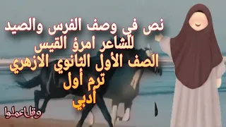 نص في وصف الفرس والصيد للشاعر امرؤ القيس الصف الاول الثانوي الازهري ترم اول أدبي   دندنها