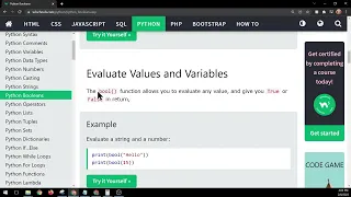 W3schools Python - Booleans