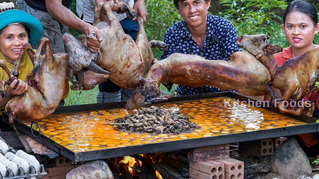 Whole 4 GOATS BLACK SCRAMBLED 1000 EGGS RECIPE - Cooking Biggest Scrambled Egg in The World