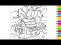 Coloring Log Cabin On Remote Island Mushroom House Treehouse Nature Coloring Pages