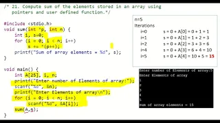 Compute sum of elements of array using pointers and functions in C 102 Programming in C