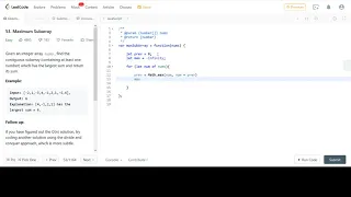 LeetCode 53 Maximum Subarray JavaScript Solution