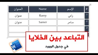 التباعد بين  خلايا الجدول في برنامج الورد                       دندنها