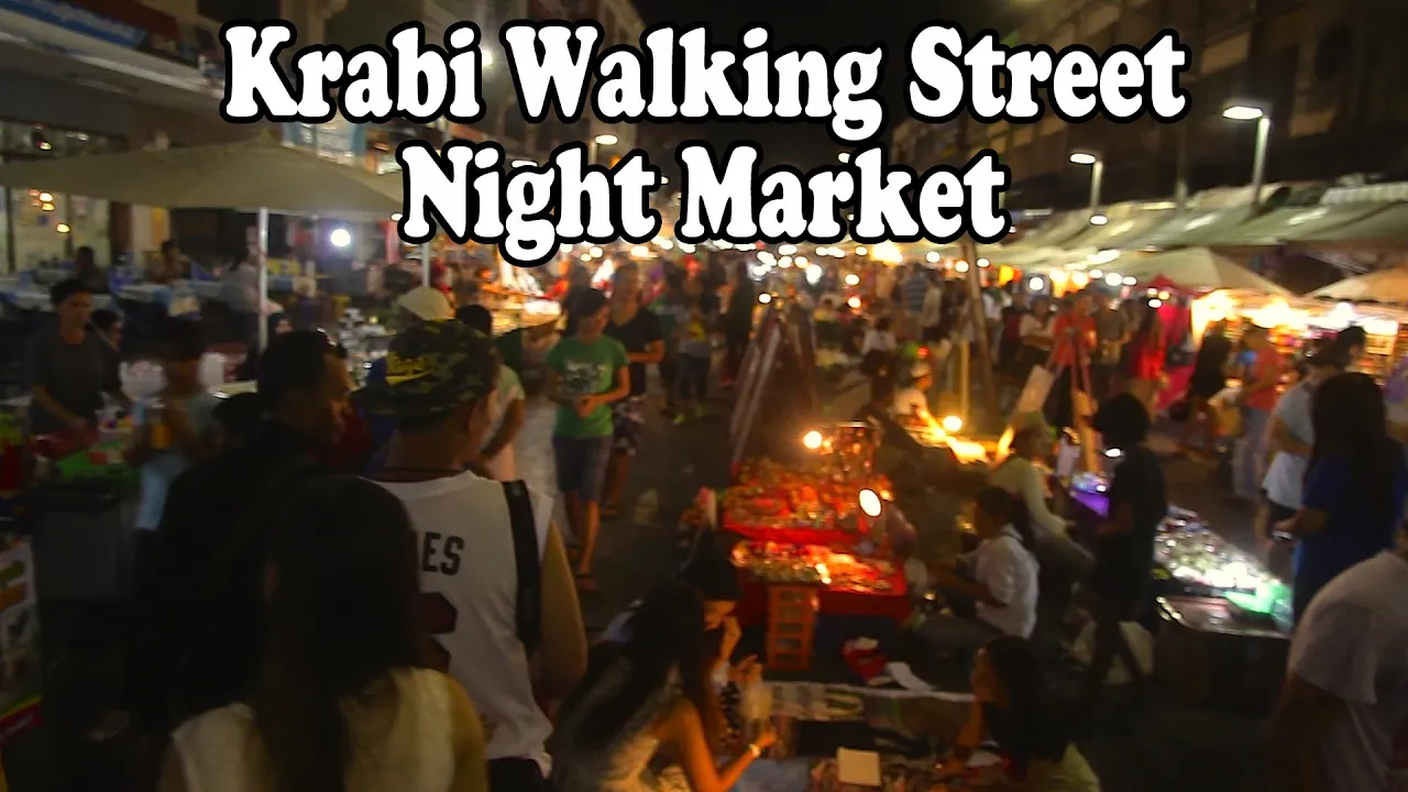 Walking Street Night Market Krabi Town. Street food & Shopping in Krabi Thailand