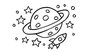 How to Draw a Rocket Flying to Saturn | Step-by-Step Tutorial!