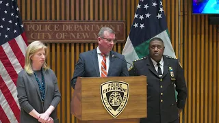 Police Commissioner Jessica Tisch and NYPD executives brief the media on an ongoing investigation