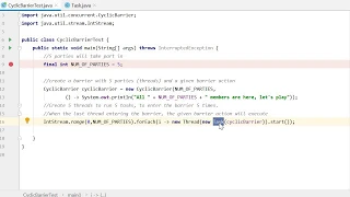 Java CyclicBarrier Super Simple Example and show how CyclicBarrier is reset