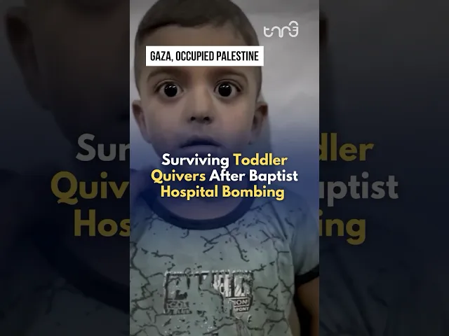 ⁣A toddler cannot stop shaking after witnessing the massacre on Baptist Hospital.