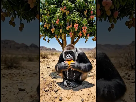 El gorila salvó el árbol de mango regándolo 😭 #ia #historia #animales #salvar