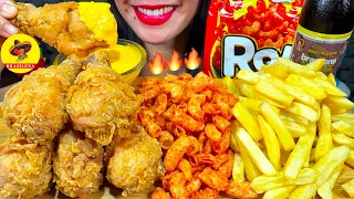 ASMR FRIED CHICKEN, FRENCH FRIES, EXTRA SPICY CHIPS, CHEESE SAUCE MASSIVE Eating Sounds